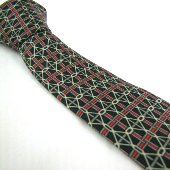 HERMES PARIS Tie 7023 TA Navy Blue Chain Link - Picture 1 of 8